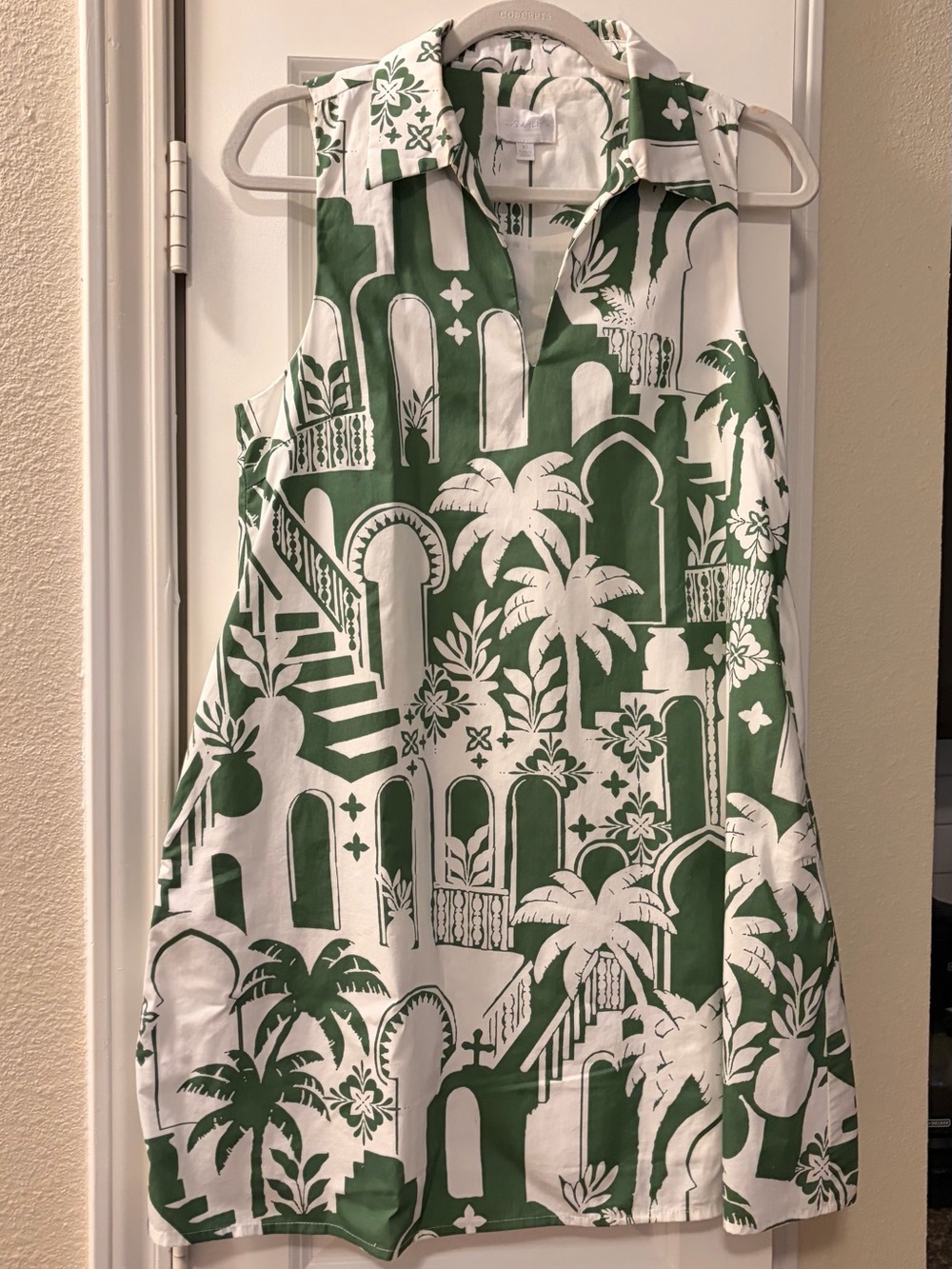 Sugarlips White Dress with Green Tropical Print